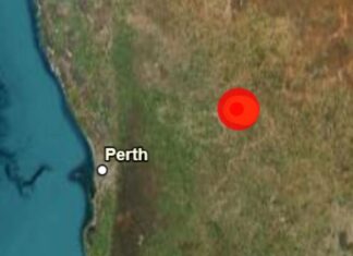 서부 호주 일부 지역에서 규모 4.8 지진 감지 The earthquake began about 180km north-east of Perth. (Geoscience Australia) (Supplied)_9news
