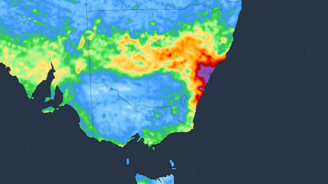 Weatherzone image of the forecast accumulated rain over the 7 days starting at 10am AEST on Monday, July 28, 2025. (Weatherzone)