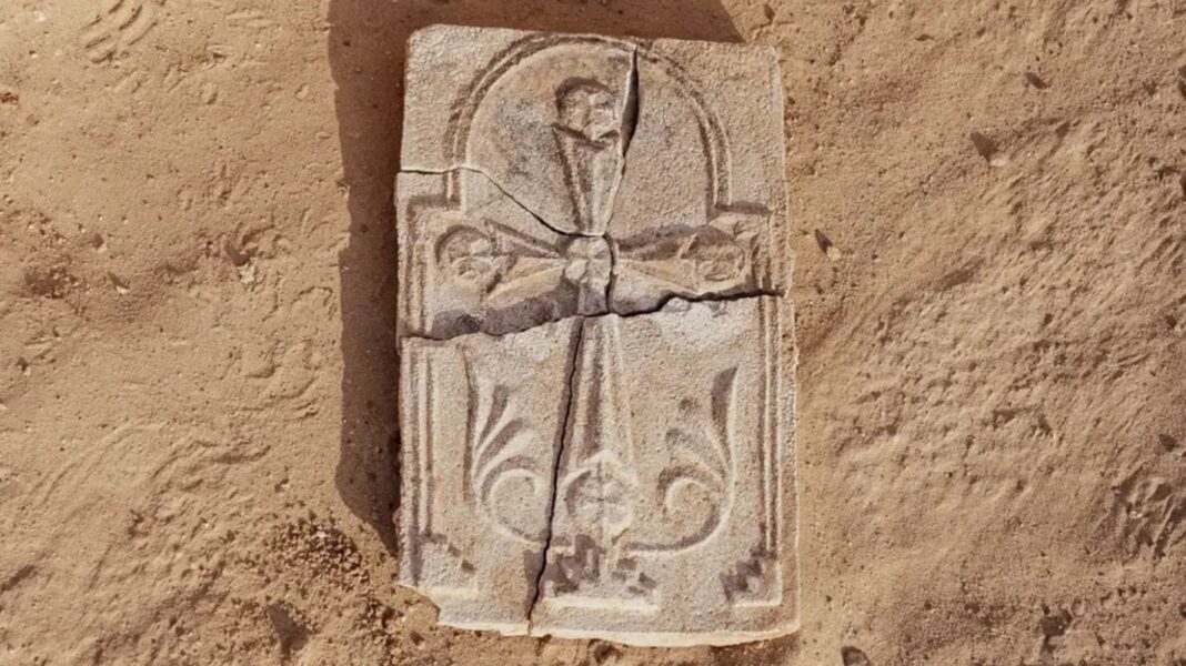 A stucco cross was discovered at a 1,400-year-old monastery in the United Arab Emirates. (Image credit_Department of Culture and Tourism — Abu Dhabi).PNG