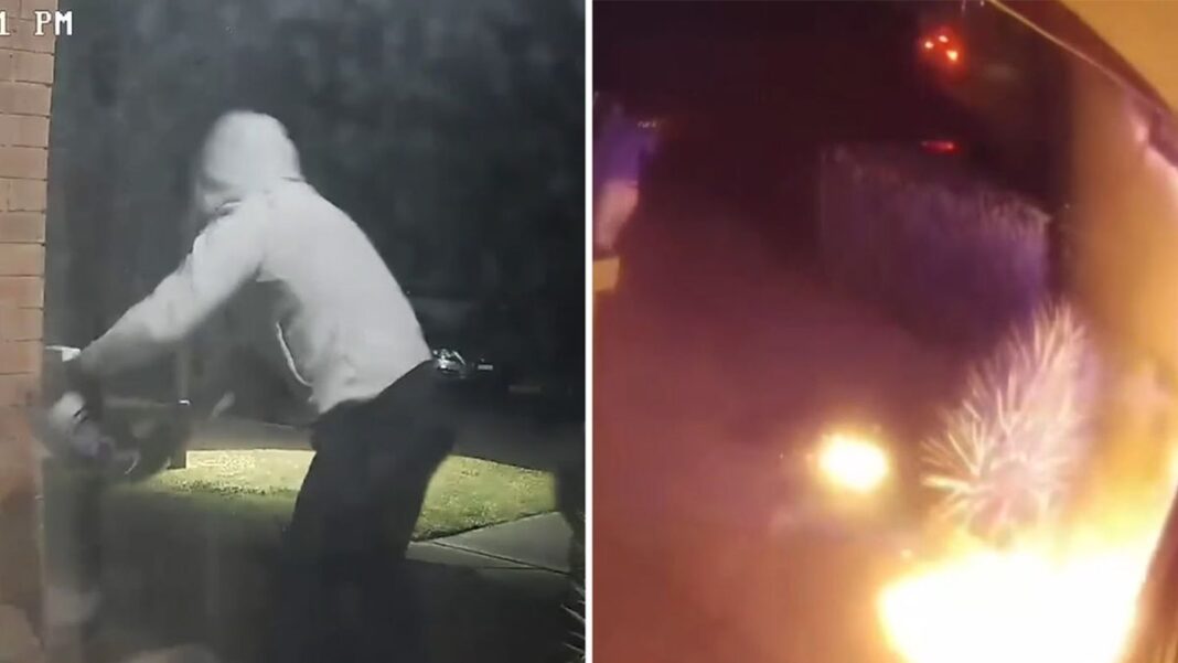 They can then be seen lighting it up, ﻿with one man appearing to have burnt himself in the process. (Nine)