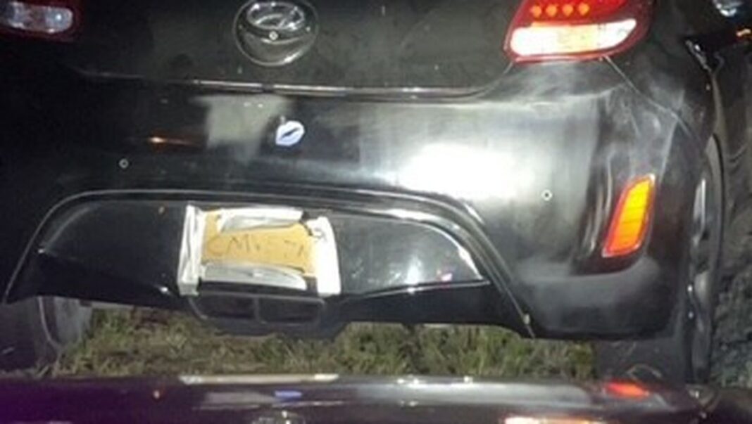 A woman was allegedly caught driving with cardboard licence plates in Revesby, Sydney. (NSW PoliceFacebook)
