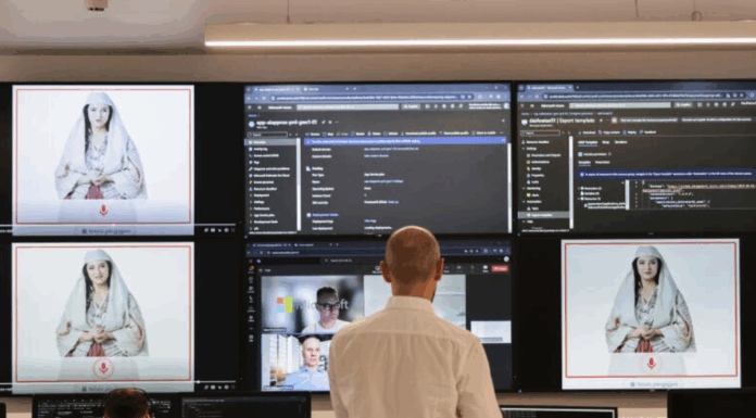 알바니아 정부, 최초 AI 장관 ‘디엘라’ 임명 Albanian experts work at the National Agency for Information Society as an artificial intelligence minister Diella, whose name means Sun in Albanian, is seen on the screens in Tirana, Albania. (AP PhotoVlasov Sulaj)