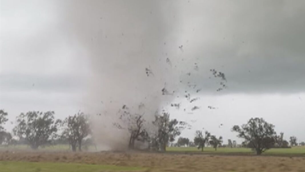 Tornado in Cowra spotted by a farmer ripping through the fields. (Nine)