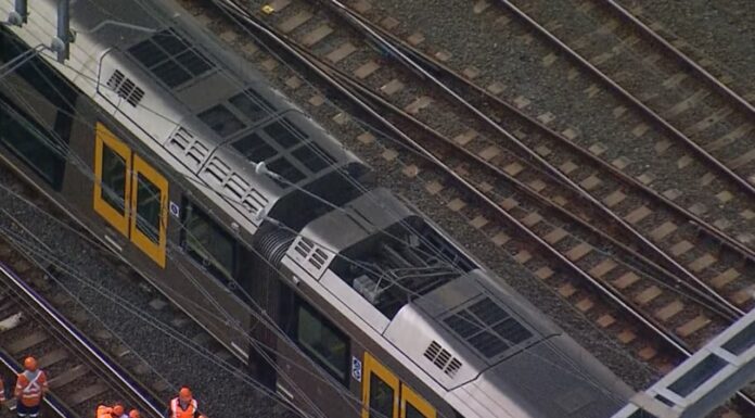 시드니, 기차 운행 중단 사태 ‘소통 부재’ 비판 The overhead cable fell onto a train near Homebush. (ABC News)