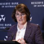 18.RBA Governor Michele Bullock addresses the media. Picture Christian Gilles NewsWire