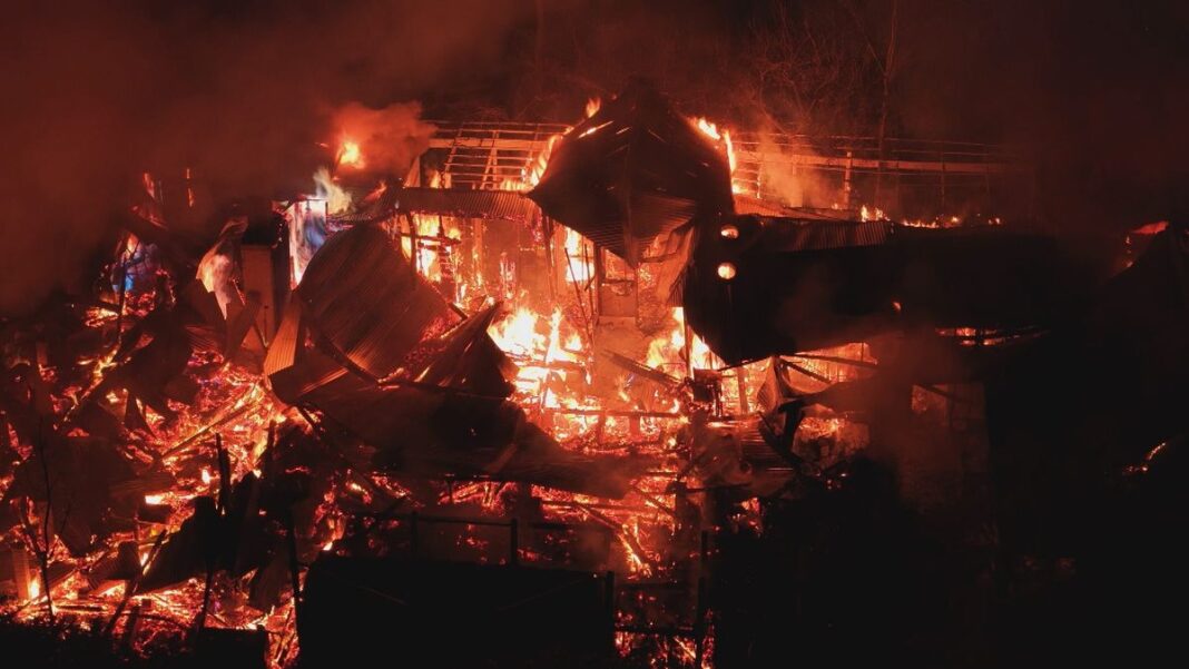 Fire services were able to control the fire by 10.30pm last night (Nine)