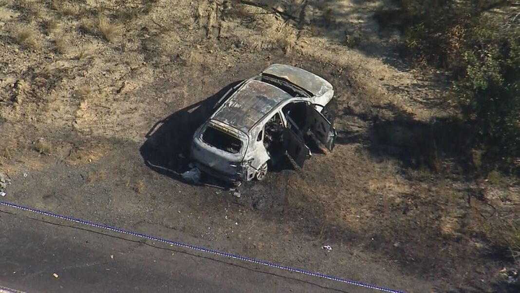 Police are investigating after a body was found inside of a burning car west of Sydney. (9News)