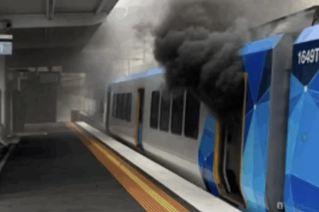 A fire on a Melbourne train caused by an e-bike earlier this year. (Reddit)_9news