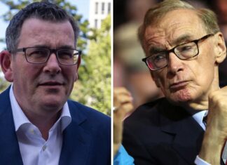 빅토리아 전 수상 앤드류스, 푸틴, 김정은 등 세계 지도자들과 전승절 퍼레이드 Former Victorian premier Daniel Andrews and former NSW premier and federal foreign affairs minister Bob Carr.Credit:Getty Images, James Alcock