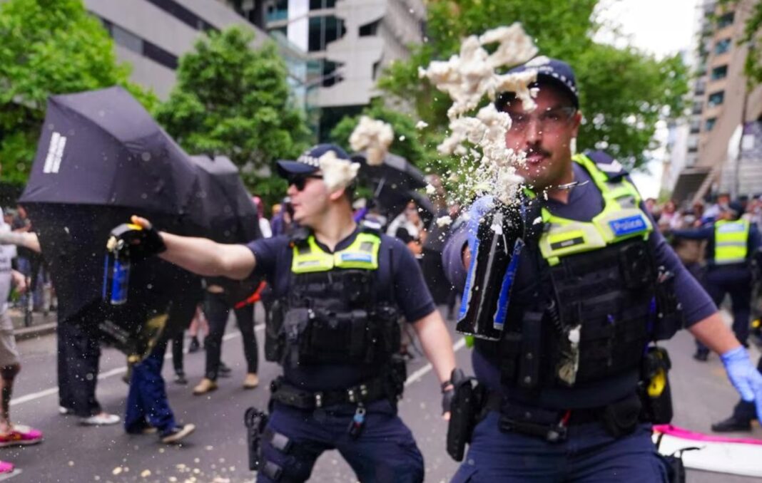 Police in Melbourne hit multiple people with capsicum spray. Picture NewsWire Luis Enrique Ascui_news.com.au
