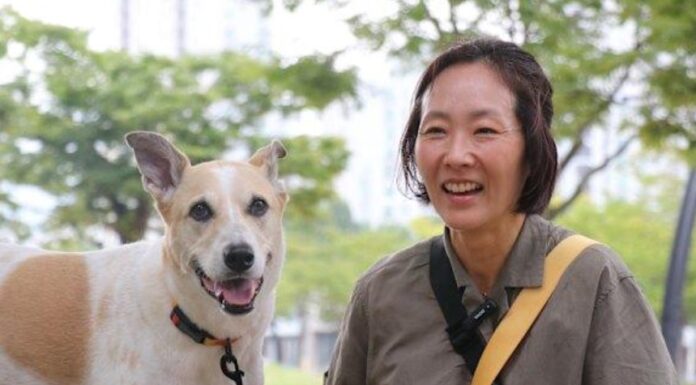 아직도 개고기를 살 수 있는 한국 시장, 2027년 전면중단 Cha Hee-jung, 48, with her dog Dodam who she rescued from a dog meat farm eight years ago. Credit_Sean Na