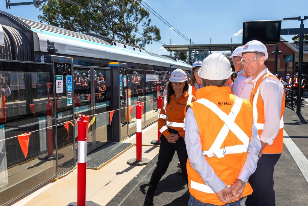Premier Chris Minns tours the Lakemba metro station on Monday.CreditSitthixay Ditthavong_smh