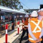 15.Premier Chris Minns tours the Lakemba metro station on Monday.CreditSitthixay Ditthavong_smh