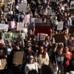 1.People march towards Victoria’s Parliament House during a national rally against domestic and gender violence on May 10. Picture NewsWireDiego Fedele_news.com.au