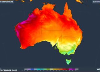 호주, 여름 시작 12월 첫날, 눈과 폭염 동시에 The forecast temperatures across Australia for the first day of summer on December 1, 2025. (Weatherzone)_9NEWS