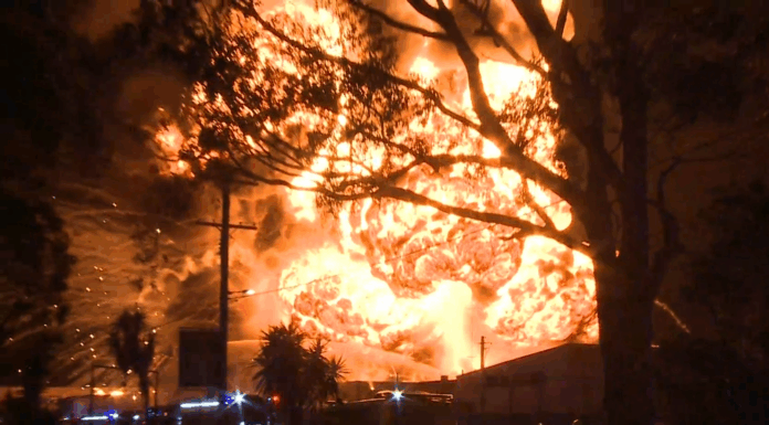 시드니, 서부 공장 대형 화재 발생 – 폭발음 수 km 떨어져 감지 The huge fireball reached up to 150 metres in height. (Nine)