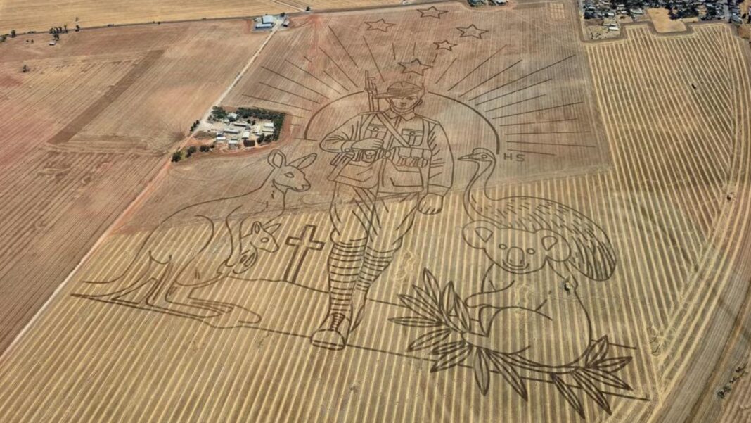 The man from Freeling, north of Adelaide, began tilling the mural with a tractor in the lead-up to January 26. Picture Supplied_NEWS.COM.AU