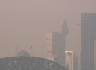 NSW 시드니, 미드 노스 코스트 산불 연기 뒤덮여 Sydneysiders woke to a hazy skyline today after overnight bushfires blew smoke down the coast. (Today)_9news