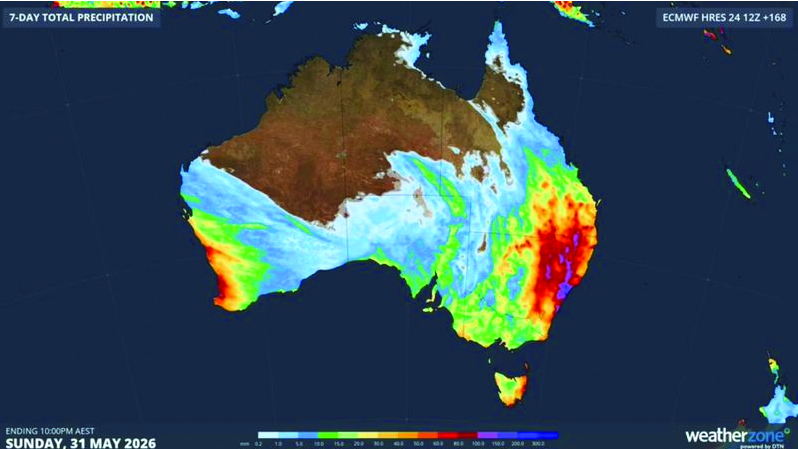 The forecast accumulated rain over Australia this week. (Weatherzone), 9news