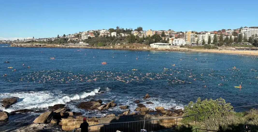 The community has come together for a swim-out at Coogee Beach after last Saturday's shark attack on Leah Stewart. Sam Worthington_9news
