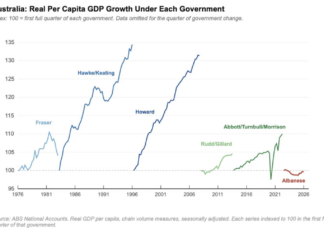 고물가와 성장 정체… 알바니지 내각, 호주인 생활수준 하락 시사 Australia’s real per capita GDP growth has declined under Anthony Albanese. Picture SuppliedB.W. Williams_news.com.au