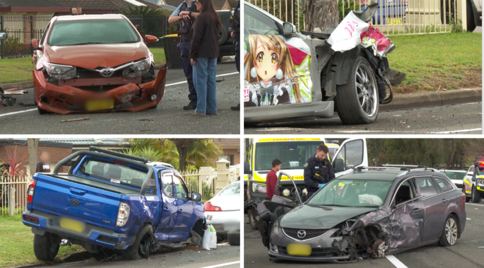 시드니 콜리턴(Colyton) 음주운전 추정 사고, 차량 8대 파손 The driver was allegedly drunk. Credit 7NEWS