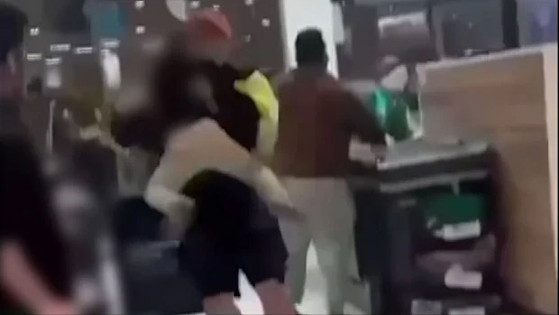 The violent confrontation unfolded at the Kyabram store, with footage showing two men fighting near the checkouts as terrified customers tried to escape. A Current Affair, 9NEWS