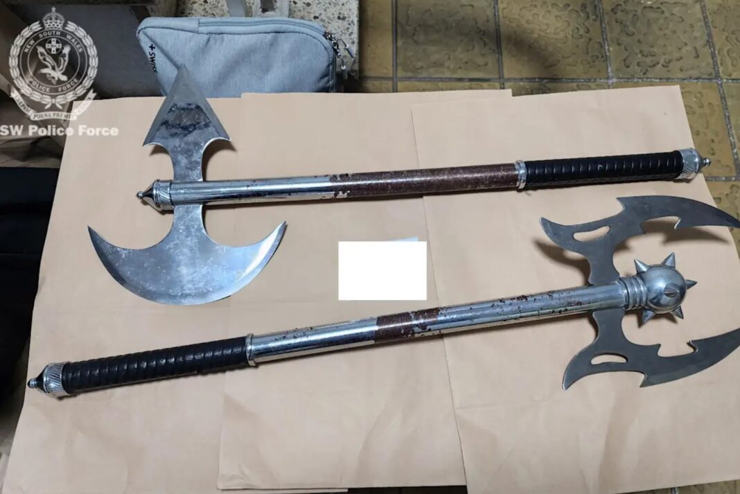 Two men are due in court after police allegedly found a stash of illegal weapons at a house in Sydney’s west. NSW Police_9news