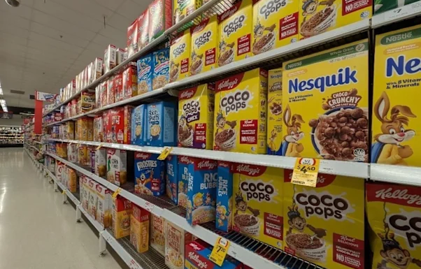 슈퍼마켓 시리얼 코너, 아이 눈높이 노린다 Take a closer look at cereals targeting children. (Sorry for the nightmares.) Jo Abi_9news