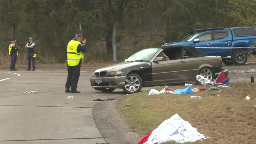 10.The BMW that crashed into a group of Knights fans. Credit 7NEWS The BMW that crashed into a group of Knights fans. Credit 7NEWS